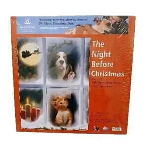 Holiday Puzzle Thomas Wood The Night Before Christmas 27" 1000 Dog Cat PETS Rare